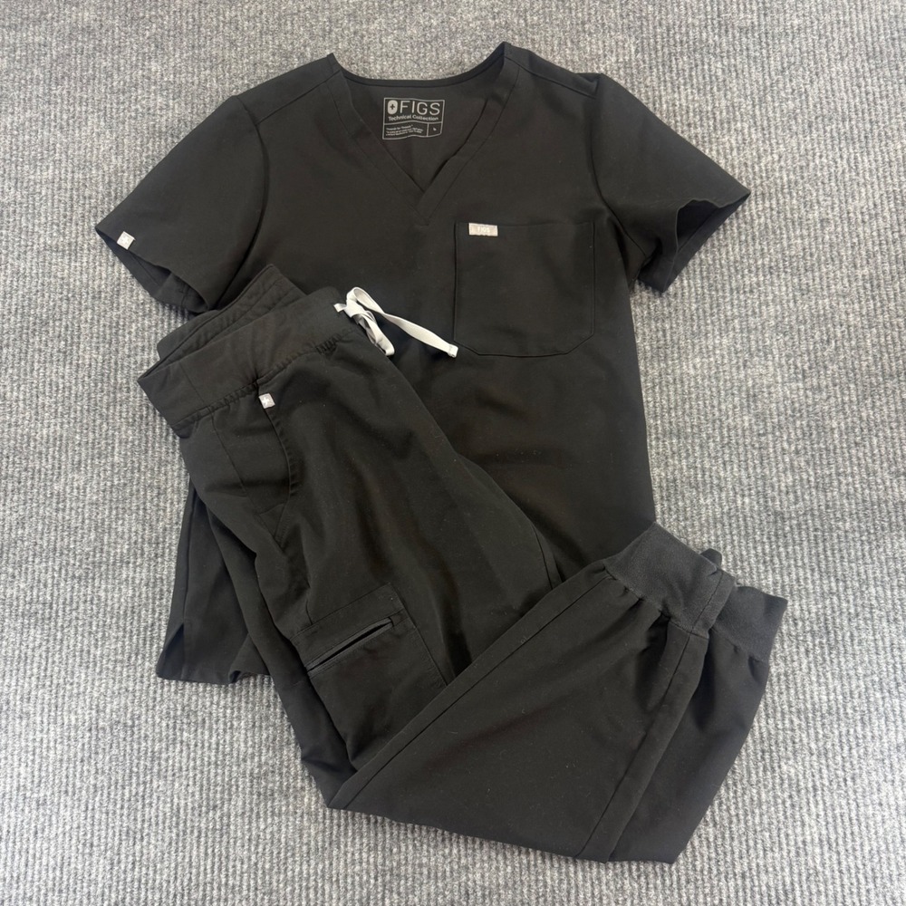 Figs Technical Collection Women's Scrubs Small Black V-Neck Top Jogger Pants M/P